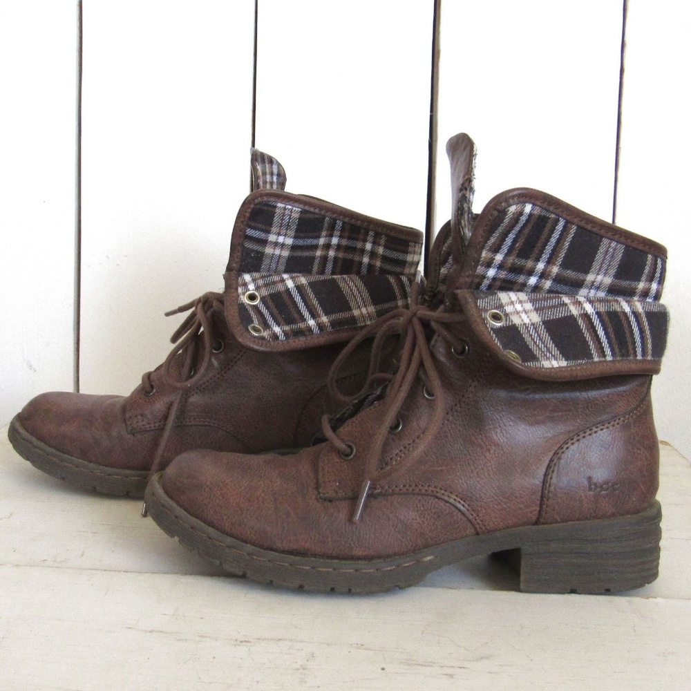 Combat Boots boc Fold Over Ankle Boots Plaid 6.5